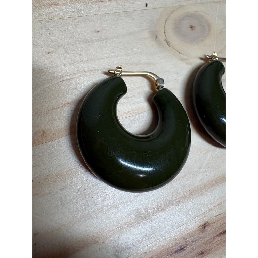 Rachel Comey Grass Chunky Hoop Earrings Seaweed Green Gold Tone - Picture 3 of 11